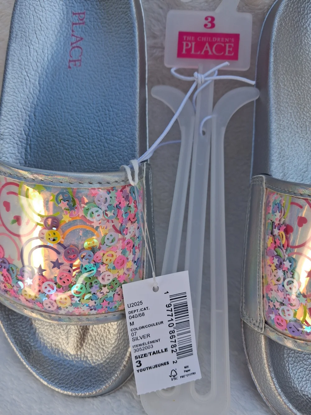 The Children's Place Girls' Silver Holographic Sequin Slide Sandals